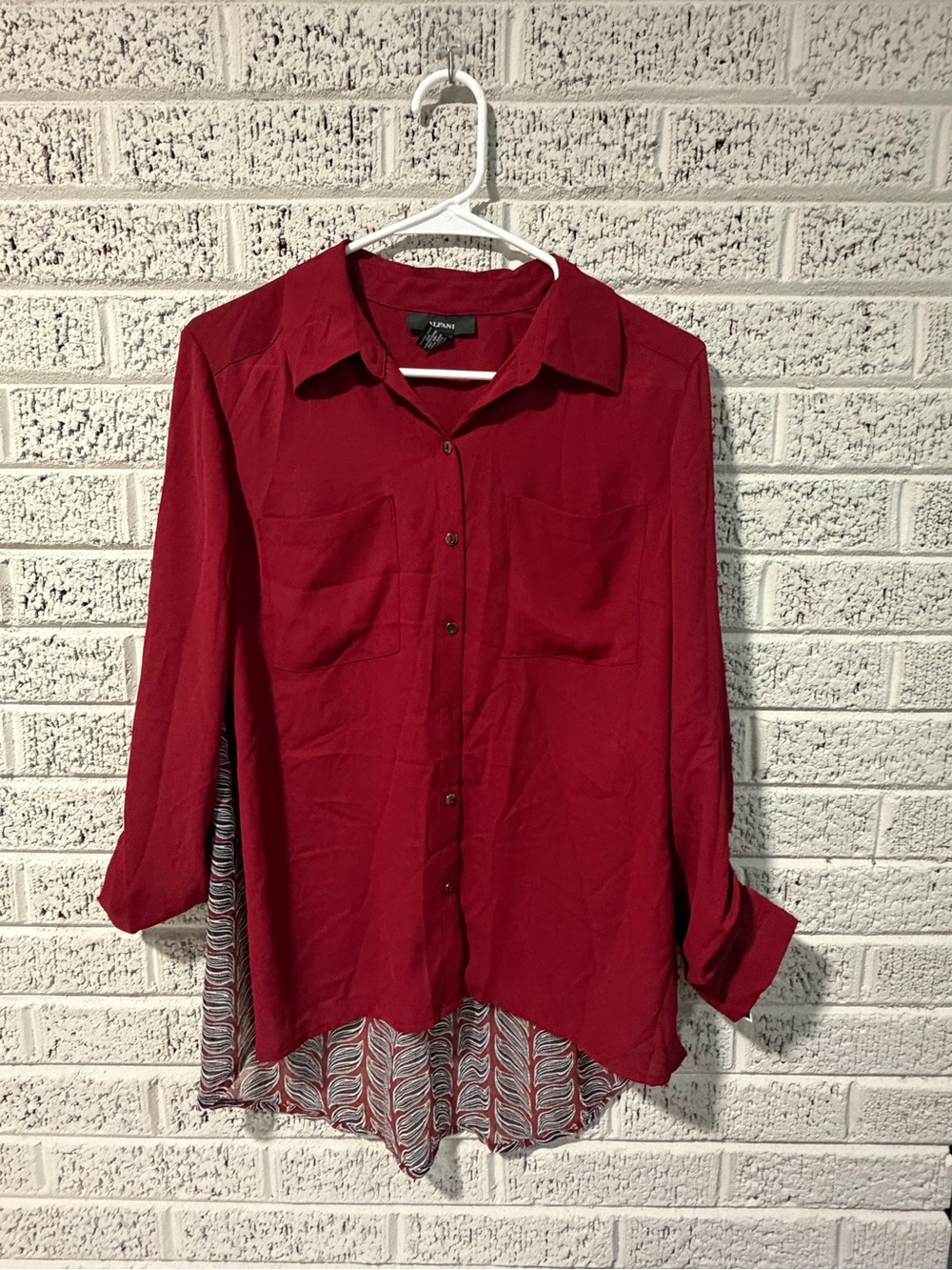 Alfani Red Button-Front Layered Hem Blouse